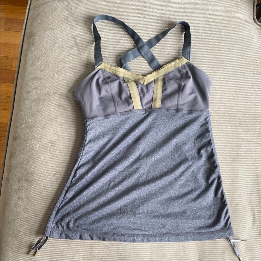 Lululemon women’s size small Gray and Gold Strappy Exercise Top